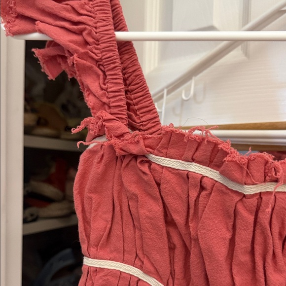 Free People Claudette Ruffled Coral Tank Top with Smocked Bodice - Picture 4 of 10